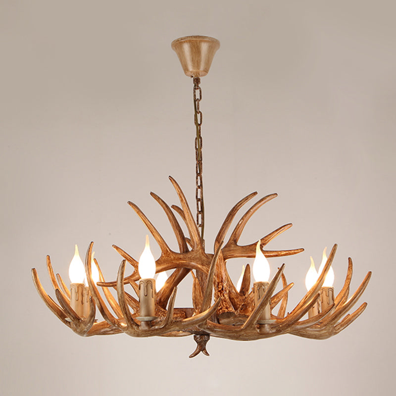 Antler Deco Resin Candle Chandelier: Country Style Suspension Light For Restaurant Ambience 8 /