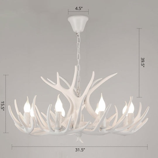 Antler Deco Resin Candle Chandelier: Country Style Suspension Light For Restaurant Ambience