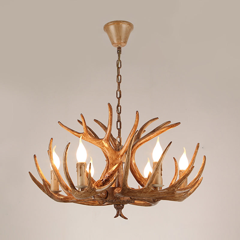 Antler Deco Resin Candle Chandelier: Country Style Suspension Light For Restaurant Ambience