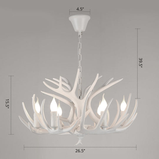 Antler Deco Resin Candle Chandelier: Country Style Suspension Light For Restaurant Ambience