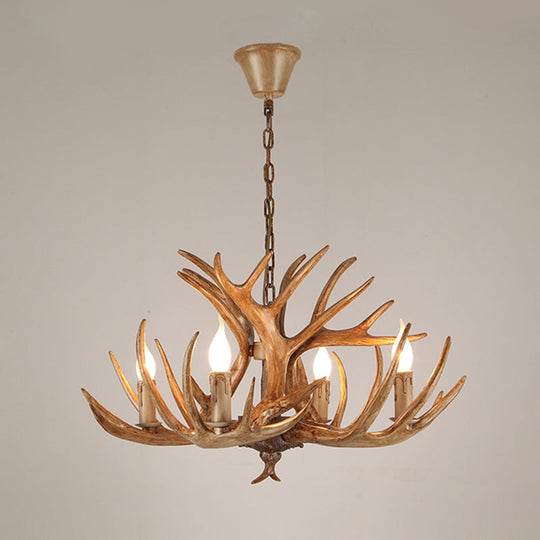 Antler Deco Resin Candle Chandelier: Country Style Suspension Light For Restaurant Ambience