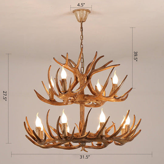 Antler Deco Resin Candle Chandelier: Country Style Suspension Light For Restaurant Ambience