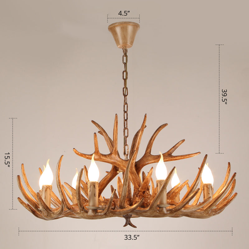 Antler Deco Resin Candle Chandelier: Country Style Suspension Light For Restaurant Ambience