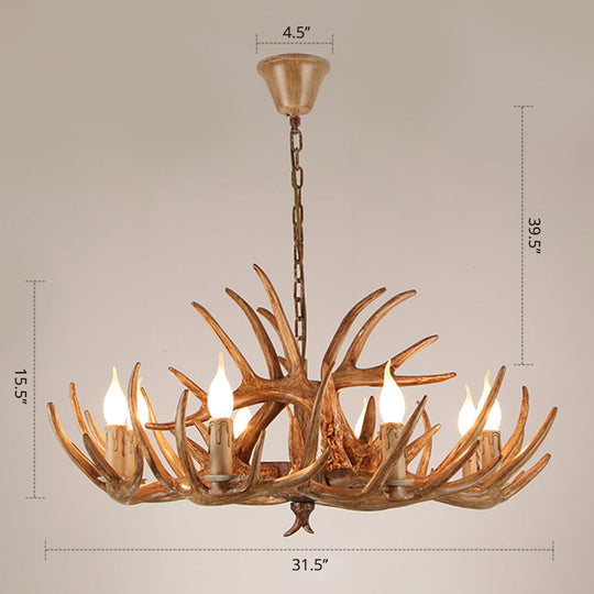 Antler Deco Resin Candle Chandelier: Country Style Suspension Light For Restaurant Ambience