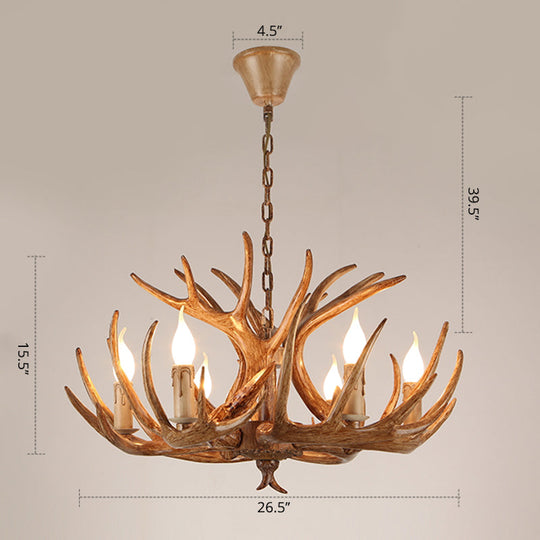 Antler Deco Resin Candle Chandelier: Country Style Suspension Light For Restaurant Ambience