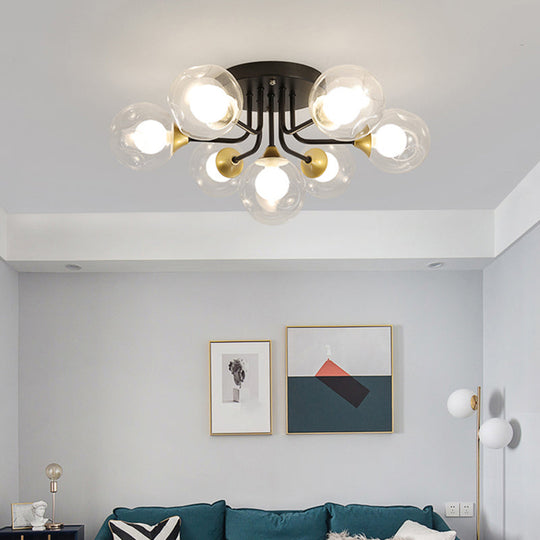 Minimalist Black Dual Glass Ball Flush Mount Ceiling Light - Sleek Semi Flush Fixture for Bedrooms