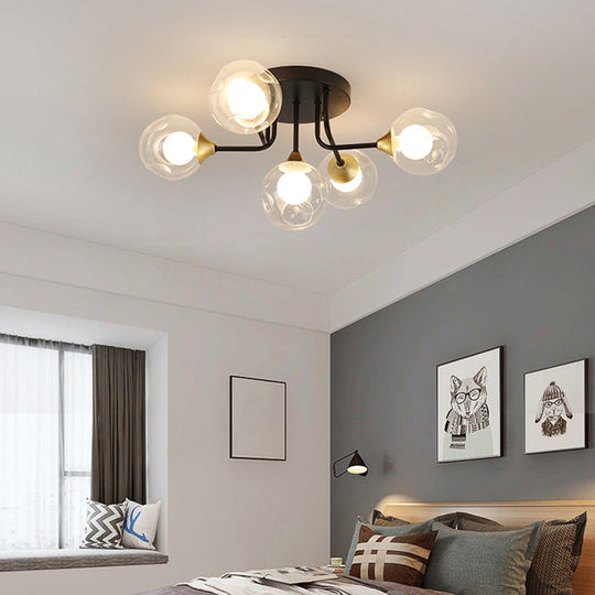 Minimalist Black Dual Glass Ball Flush Mount Ceiling Light - Sleek Semi Flush Fixture for Bedrooms