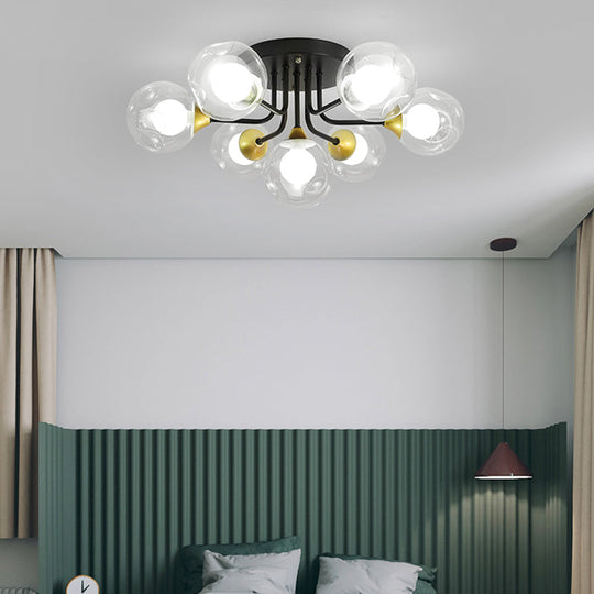 Minimalist Black Dual Glass Ball Flush Mount Ceiling Light - Sleek Semi Flush Fixture for Bedrooms