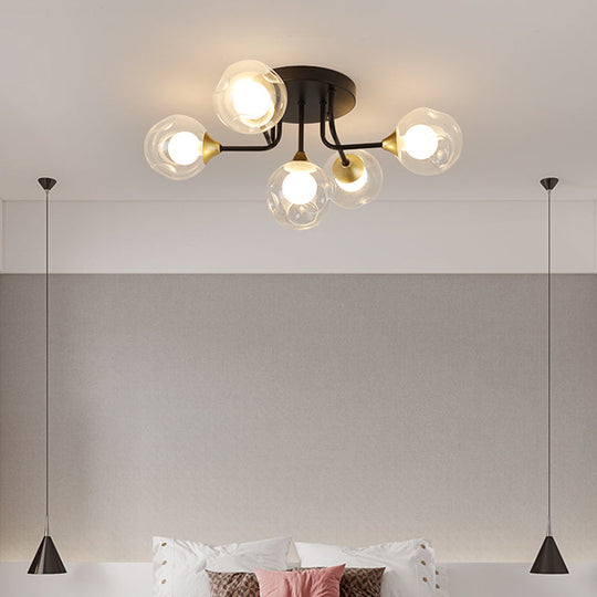 Minimalist Black Semi Flush Mount Ceiling Light With Dual Glass Balls - Ideal For Bedroom