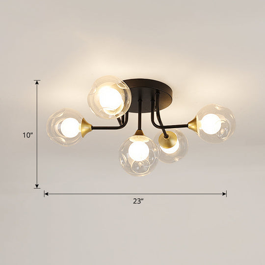 Minimalist Black Semi Flush Mount Ceiling Light With Dual Glass Balls - Ideal For Bedroom