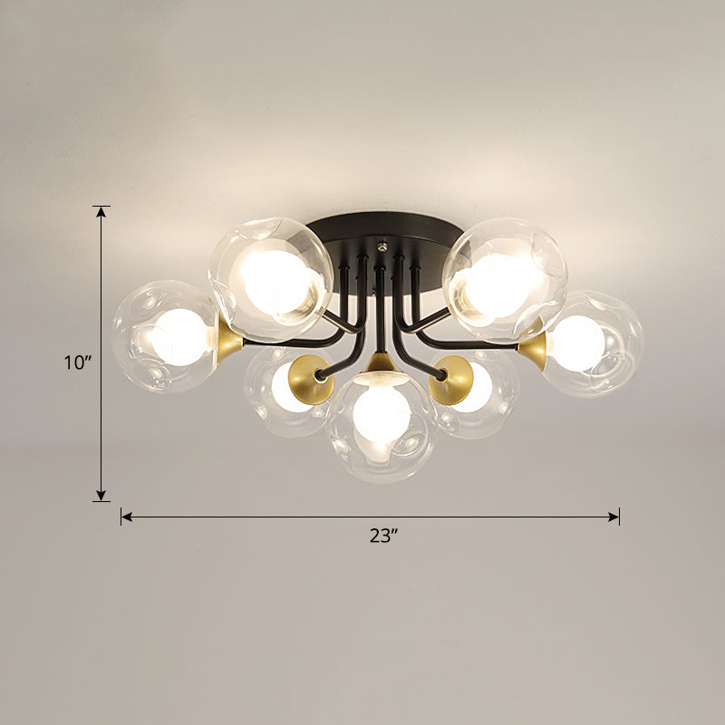 Minimalist Black Semi Flush Mount Ceiling Light With Dual Glass Balls - Ideal For Bedroom