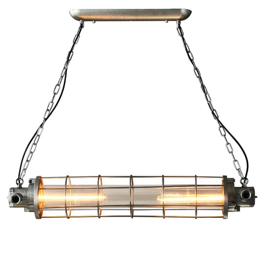 Industrial Silver Metal Pendant Light With Led Clear Glass Shade - Cylindrical Wire Cage Design