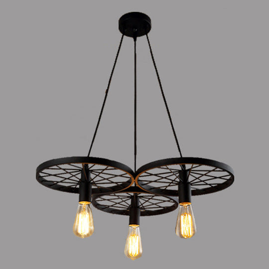 Industrial Metal Wagon Wheel Pendant Lamp: Black Hanging Light Fixture for Restaurants