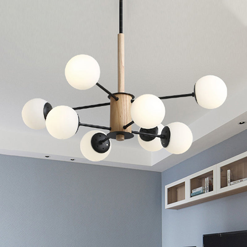 Modern Black/White Globe Chandelier Light With Opal Glass Shades