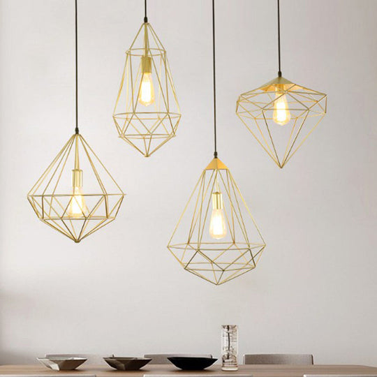 Iron Wire Cage Pendant Lamp - Loft Style 1-Head Suspension Light Fixture For Dining Room Gold /