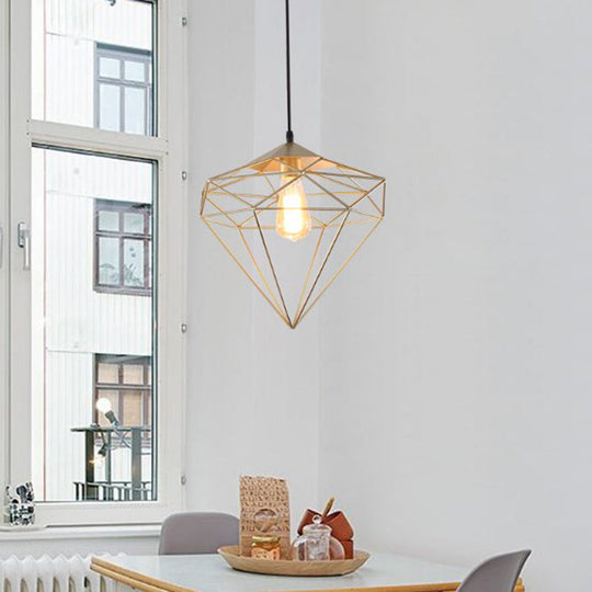 Iron Wire Cage Pendant Lamp - Loft Style 1-Head Suspension Light Fixture For Dining Room Gold /