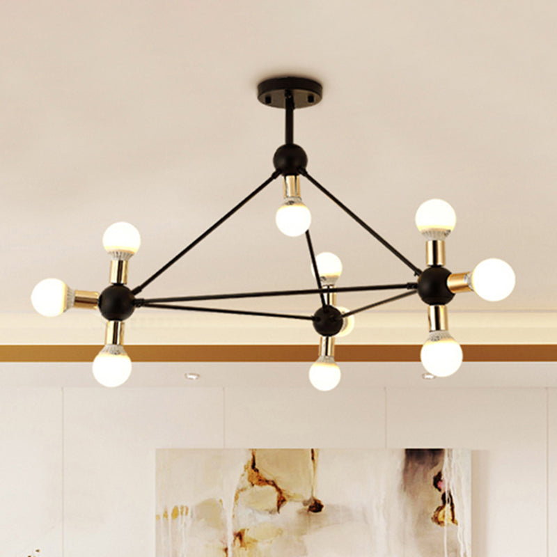 Contemporary Metal 10-Light Black Semi Flush Ceiling Light With Naked Bulb Design