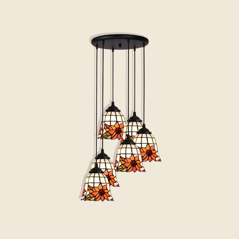 Handcrafted Tiffany Style Floral Pendant Ceiling Light Suspension Lamp For Dining Room 6 / Orange