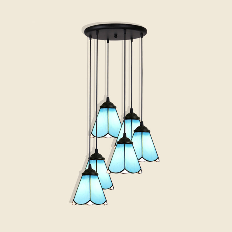 Handcrafted Tiffany Style Floral Pendant Ceiling Light Suspension Lamp For Dining Room 6 / Blue