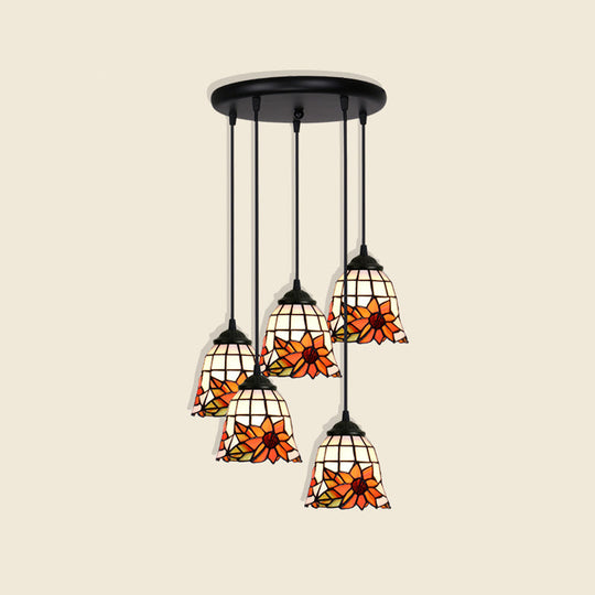 Handcrafted Tiffany Style Floral Pendant Ceiling Light Suspension Lamp For Dining Room 5 / Orange