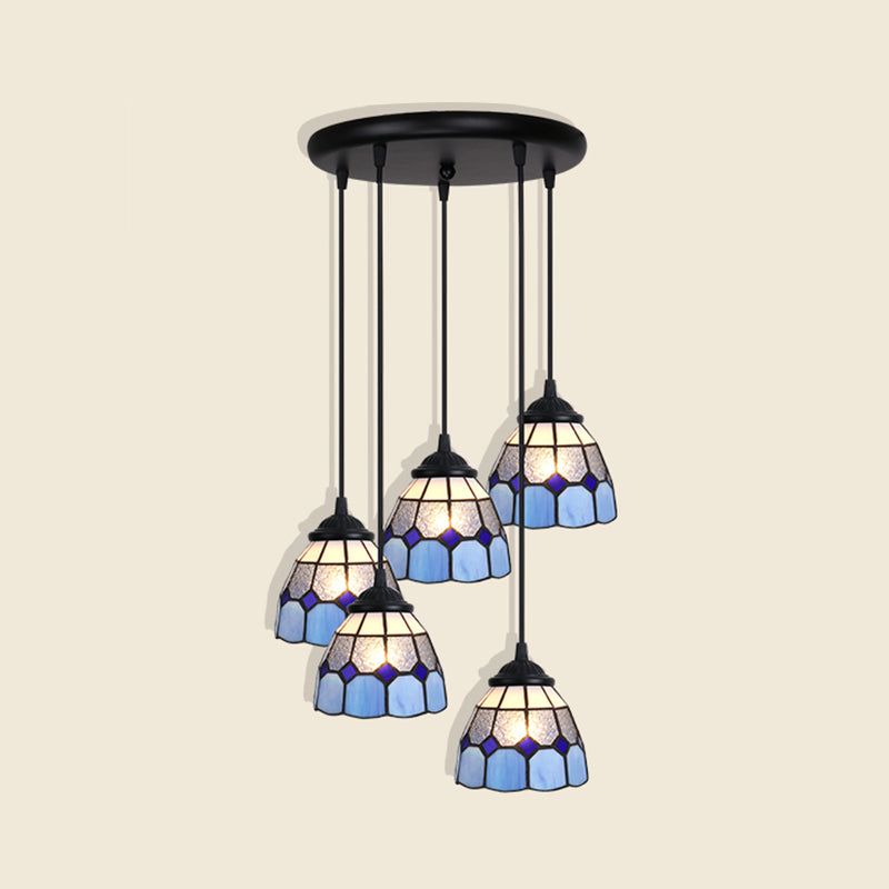 Handcrafted Tiffany Style Floral Pendant Ceiling Light Suspension Lamp For Dining Room 5 / Blue