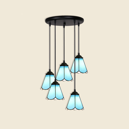 Handcrafted Tiffany Style Floral Pendant Ceiling Light Suspension Lamp For Dining Room 5 / Blue