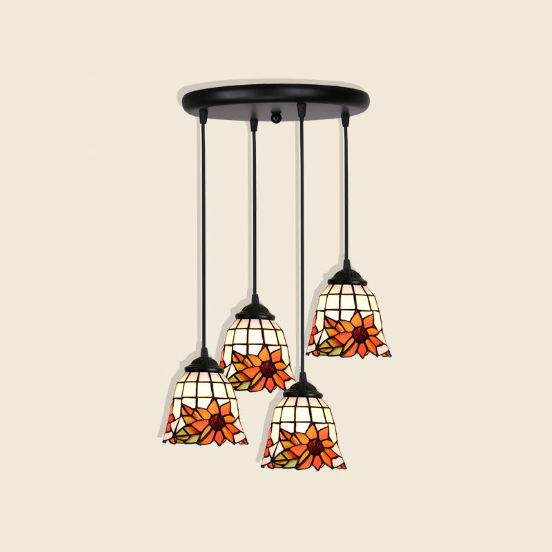 Handcrafted Tiffany Style Floral Pendant Ceiling Light Suspension Lamp For Dining Room 4 / Orange