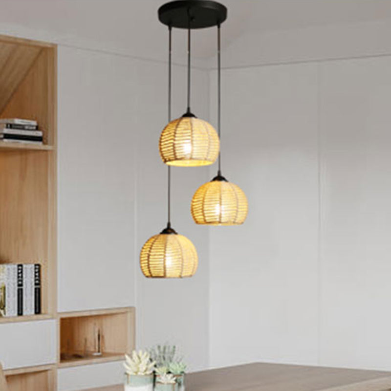 Hemispherical Farmhouse Hanging Lamp - 1-Light Hemp Rope Pendant Light for Dining Room