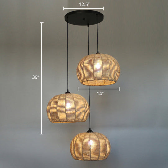 Hemispherical Farmhouse Hanging Lamp - 1-Light Hemp Rope Pendant Light for Dining Room