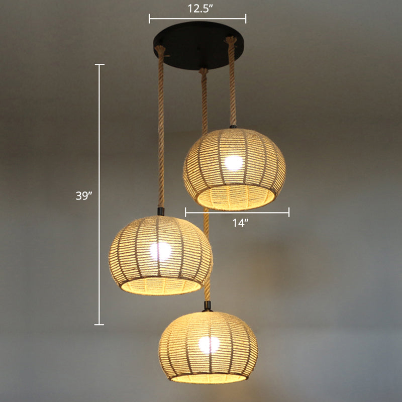 Hemispherical Farmhouse Hanging Lamp - 1-Light Hemp Rope Pendant Light for Dining Room