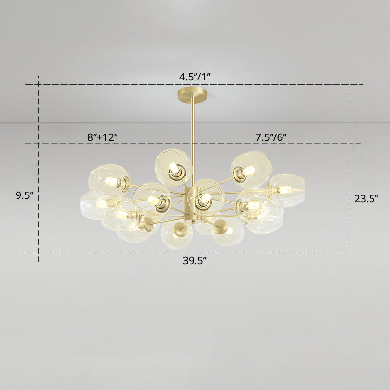 Gold Finish Dimpled Glass Cup Chandelier - Postmodern Hanging Lamp For Living Room