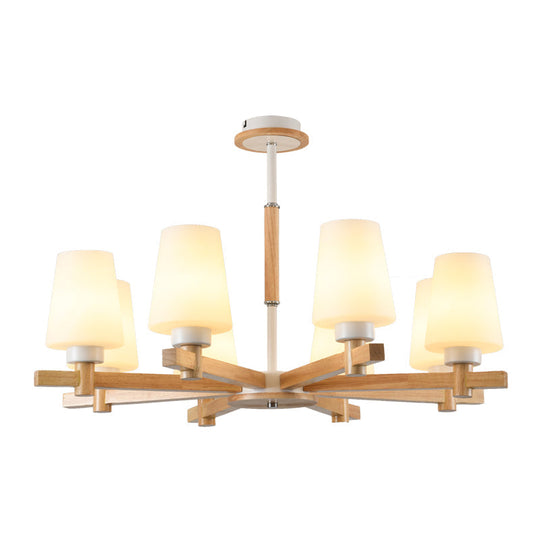 Modern Wood Chandelier: Milk Glass Tapered Suspension Light For Living Room