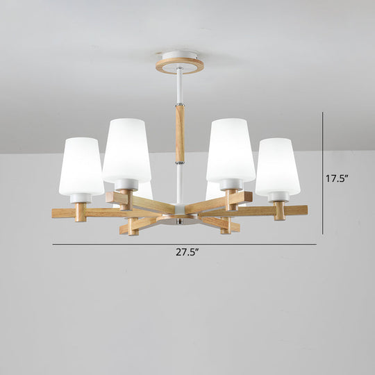 Modern Wood Chandelier: Milk Glass Tapered Suspension Light For Living Room