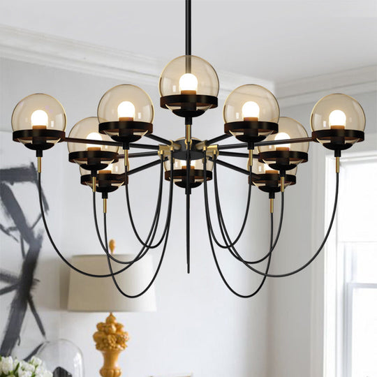 Rustic Cognac Glass Chandelier With Swoop Arm