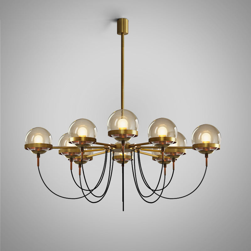 Country-Style Cognac Glass Pendant Light with Swoop Arm - Ball Chandelier