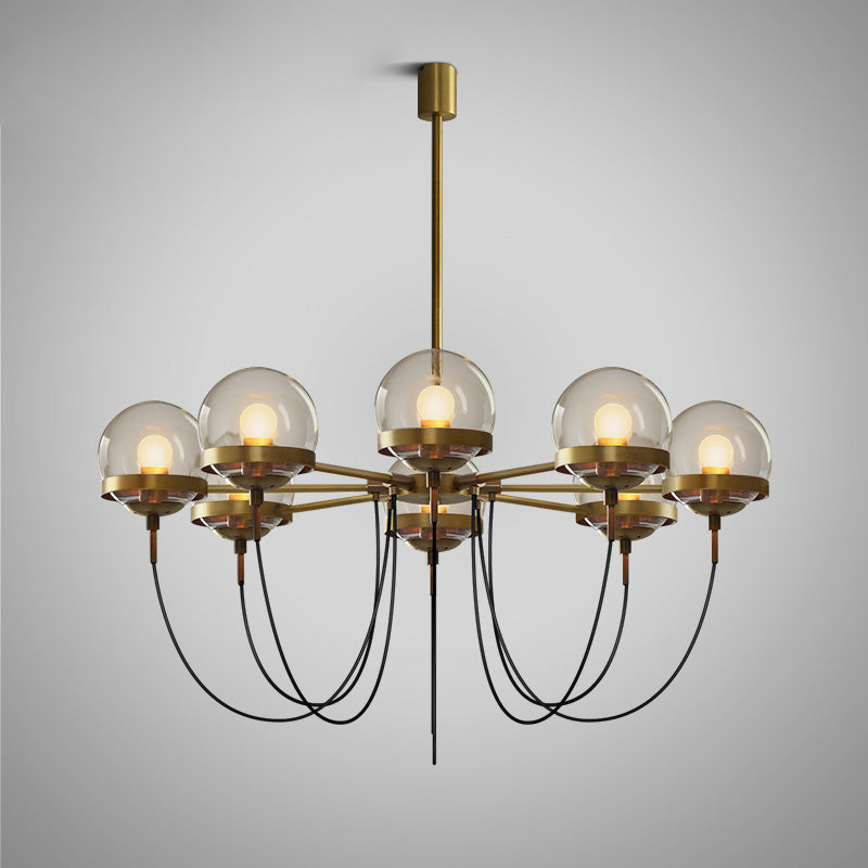 Country-Style Cognac Glass Pendant Light with Swoop Arm - Ball Chandelier