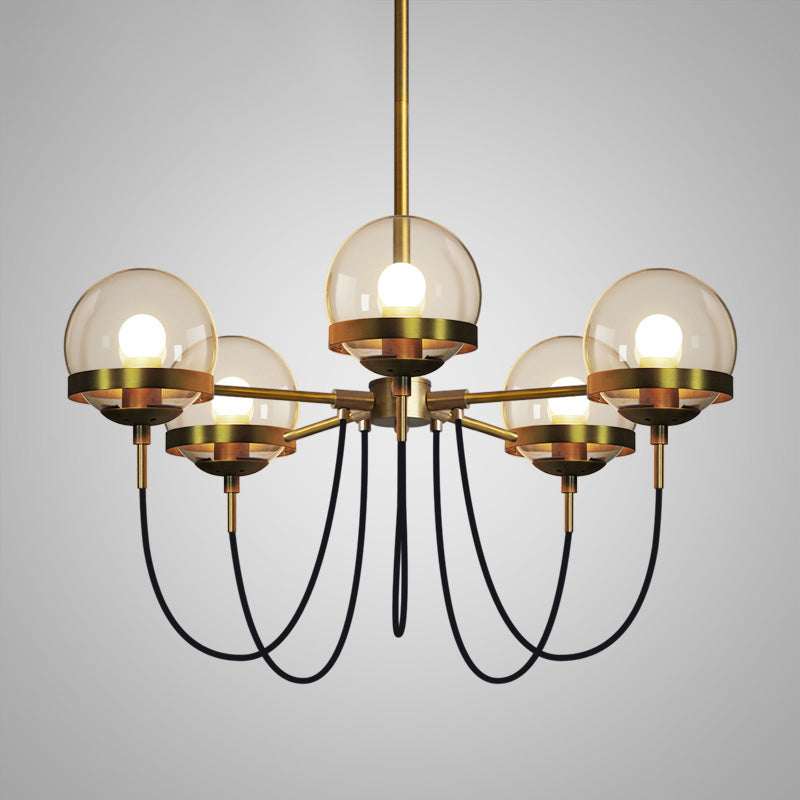 Rustic Cognac Glass Chandelier With Swoop Arm 5 / Bronze