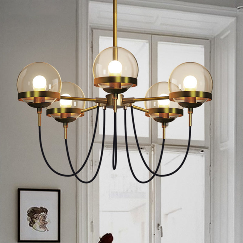 Rustic Cognac Glass Chandelier With Swoop Arm