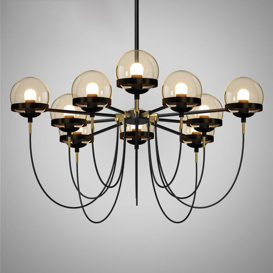 Rustic Cognac Glass Chandelier With Swoop Arm 10 / Black