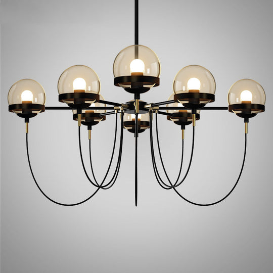 Country-Style Cognac Glass Pendant Light with Swoop Arm - Ball Chandelier