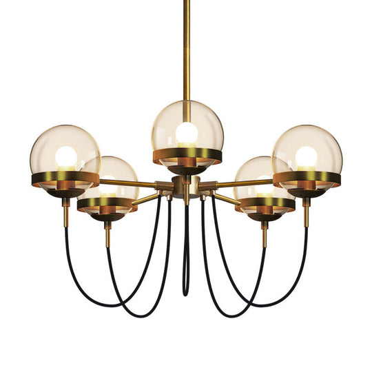 Country-Style Cognac Glass Pendant Light with Swoop Arm - Ball Chandelier