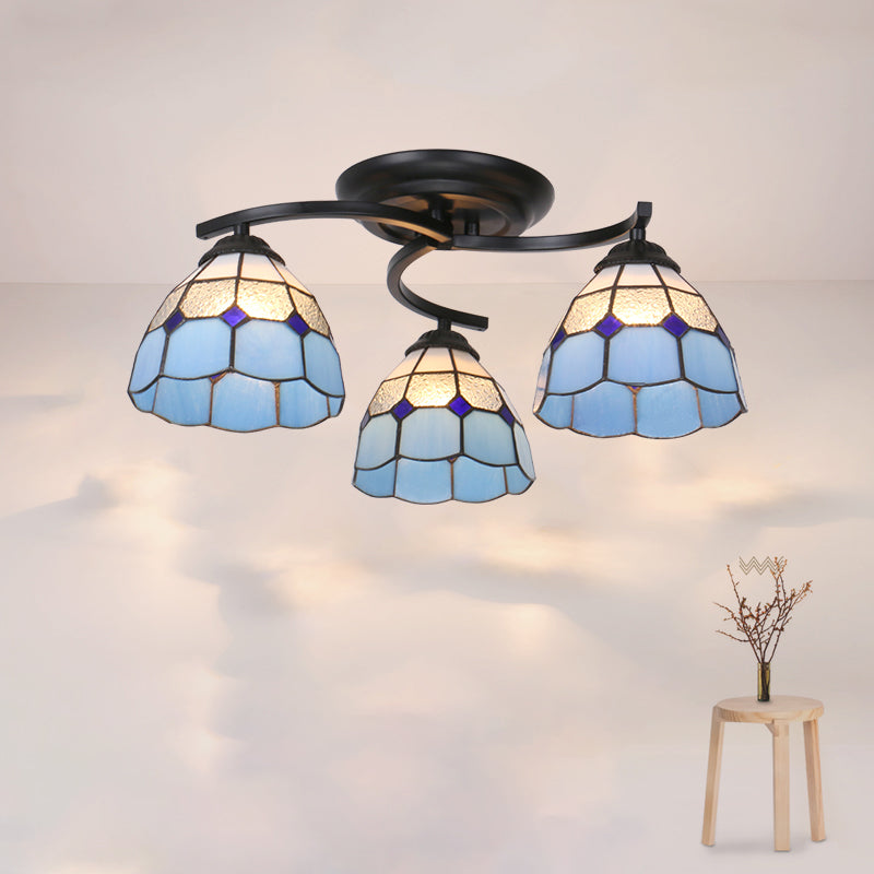 Mediterranean Glass Semi Flush Mount Light With Scalloped Edge Close To Ceiling Fixture 3 / Black