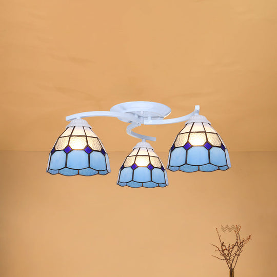 Scalloped Glass Semi Flush Mount Ceiling Light with Mediterranean Style