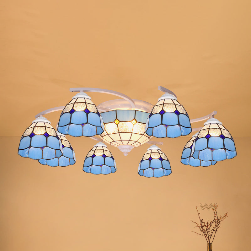 Scalloped Glass Semi Flush Mount Ceiling Light with Mediterranean Style