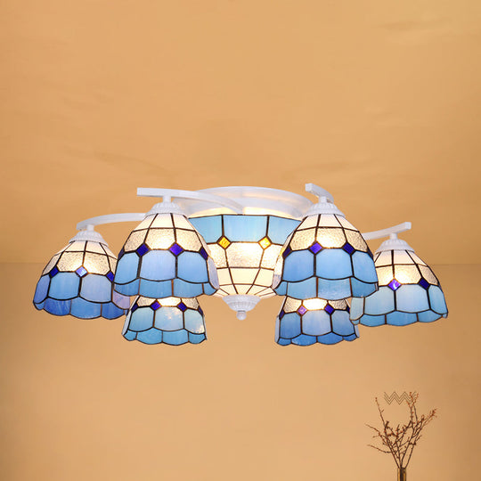 Mediterranean Glass Semi Flush Mount Light With Scalloped Edge Close To Ceiling Fixture 9 / White