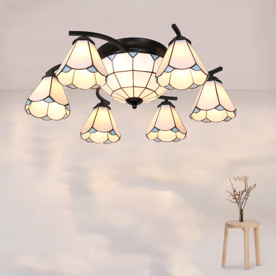 Mediterranean Glass Semi Flush Mount Light With Scalloped Edge Close To Ceiling Fixture 9 / Black