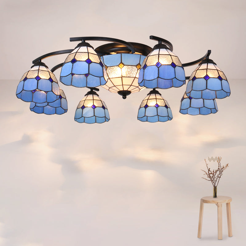 Scalloped Glass Semi Flush Mount Ceiling Light with Mediterranean Style