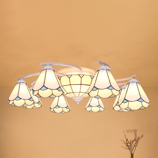 Scalloped Glass Semi Flush Mount Ceiling Light with Mediterranean Style