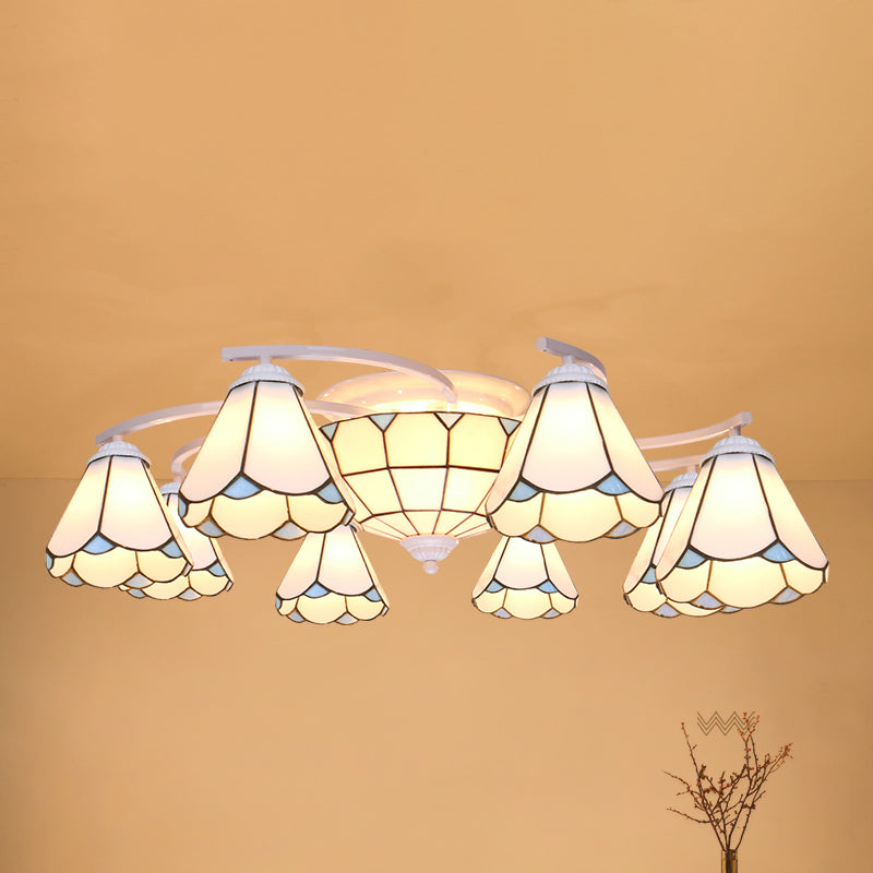 Mediterranean Glass Semi Flush Mount Light With Scalloped Edge Close To Ceiling Fixture 11 / White