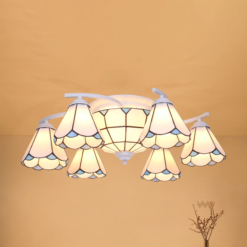 Scalloped Glass Semi Flush Mount Ceiling Light with Mediterranean Style